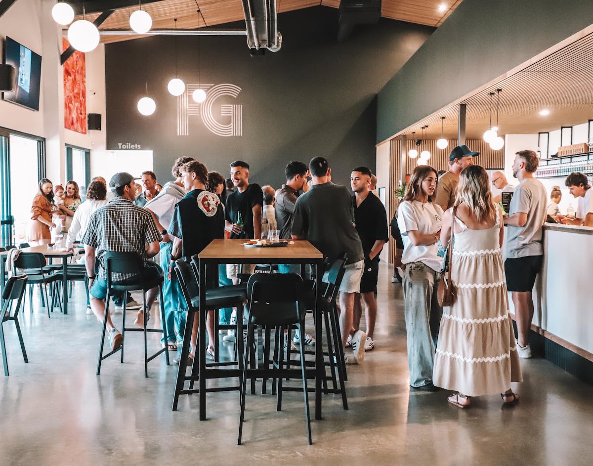 Interior view of customers inside the stunning space at Fleurieu Gin Distillery.