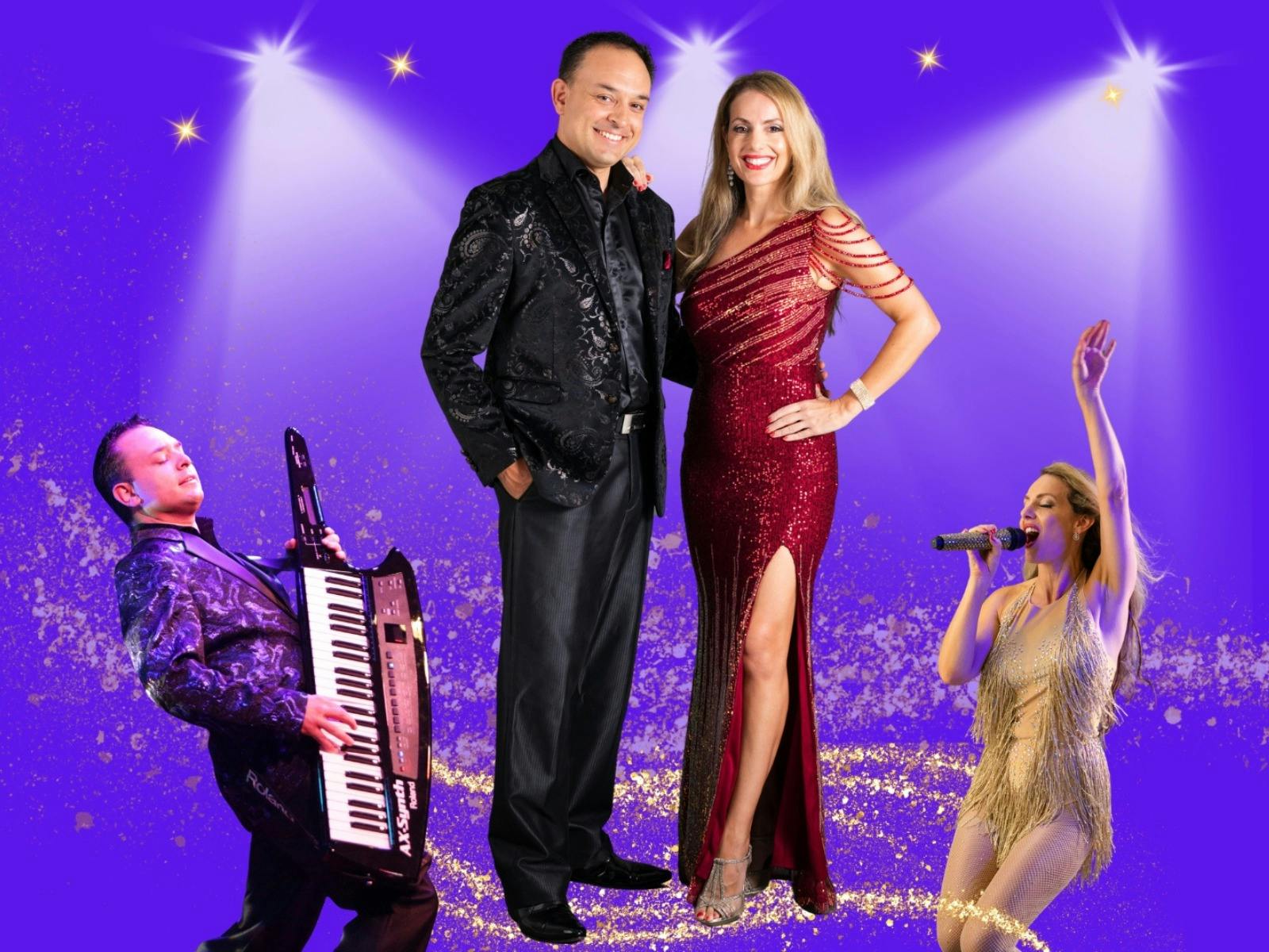 Duo performers in formal wear on stage