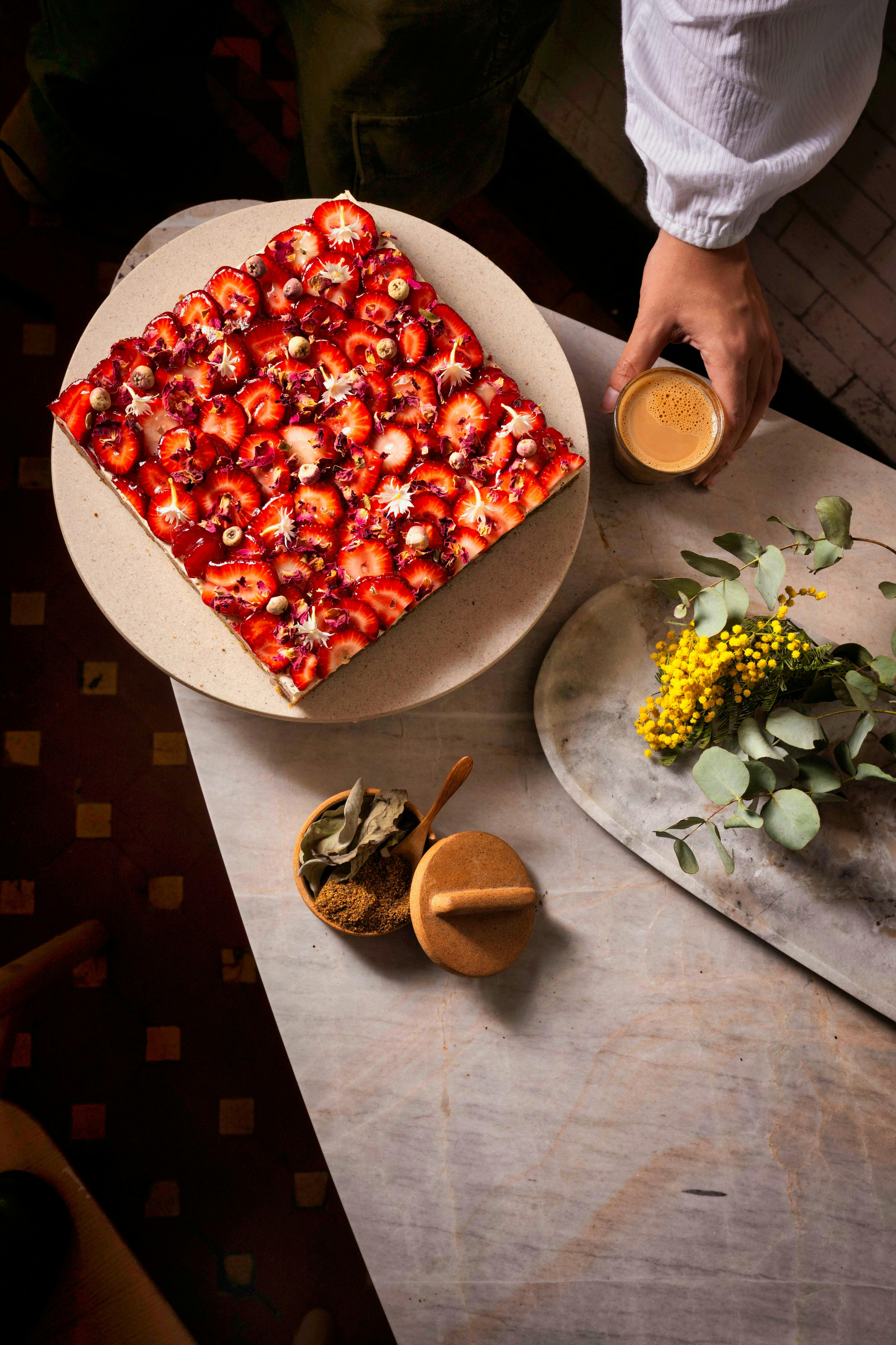 Aerial view of Hearthe Strawberry Watermelon Cake