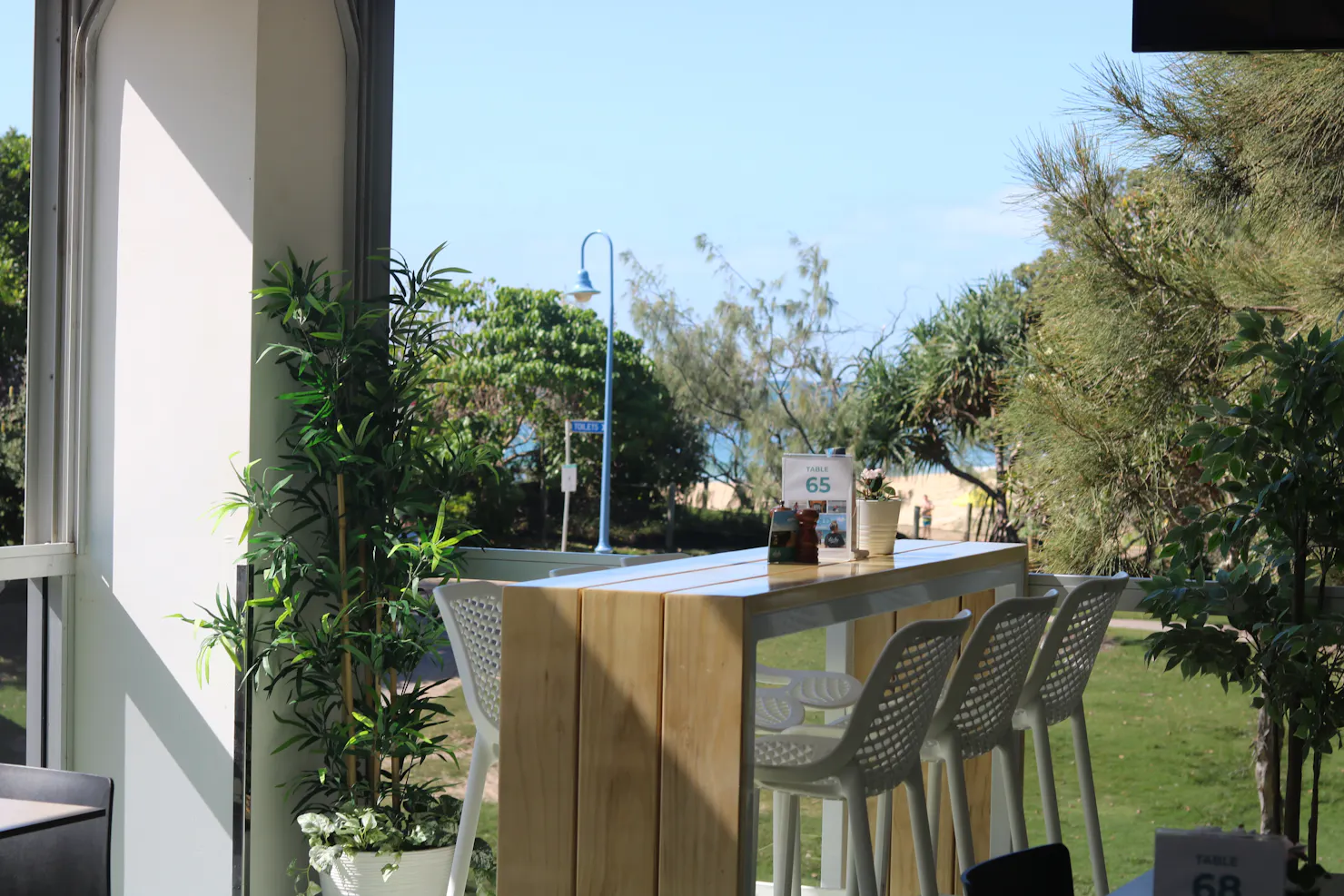 Beautiful high table on the deck facing the ocean