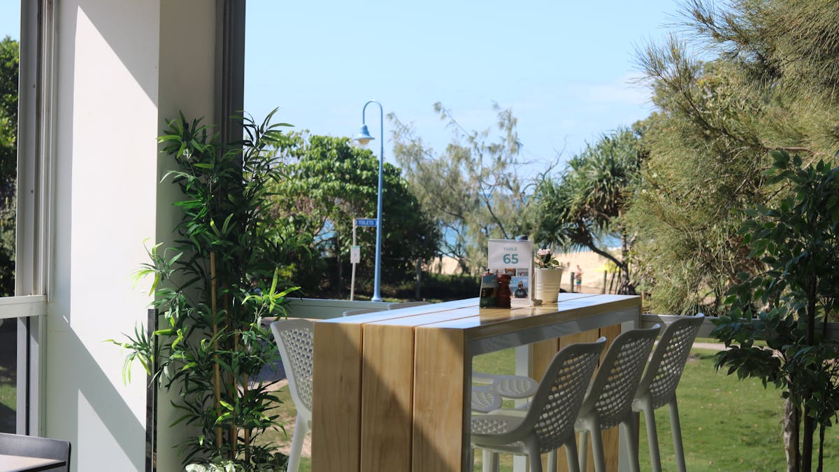 Beautiful high table on the deck facing the ocean
