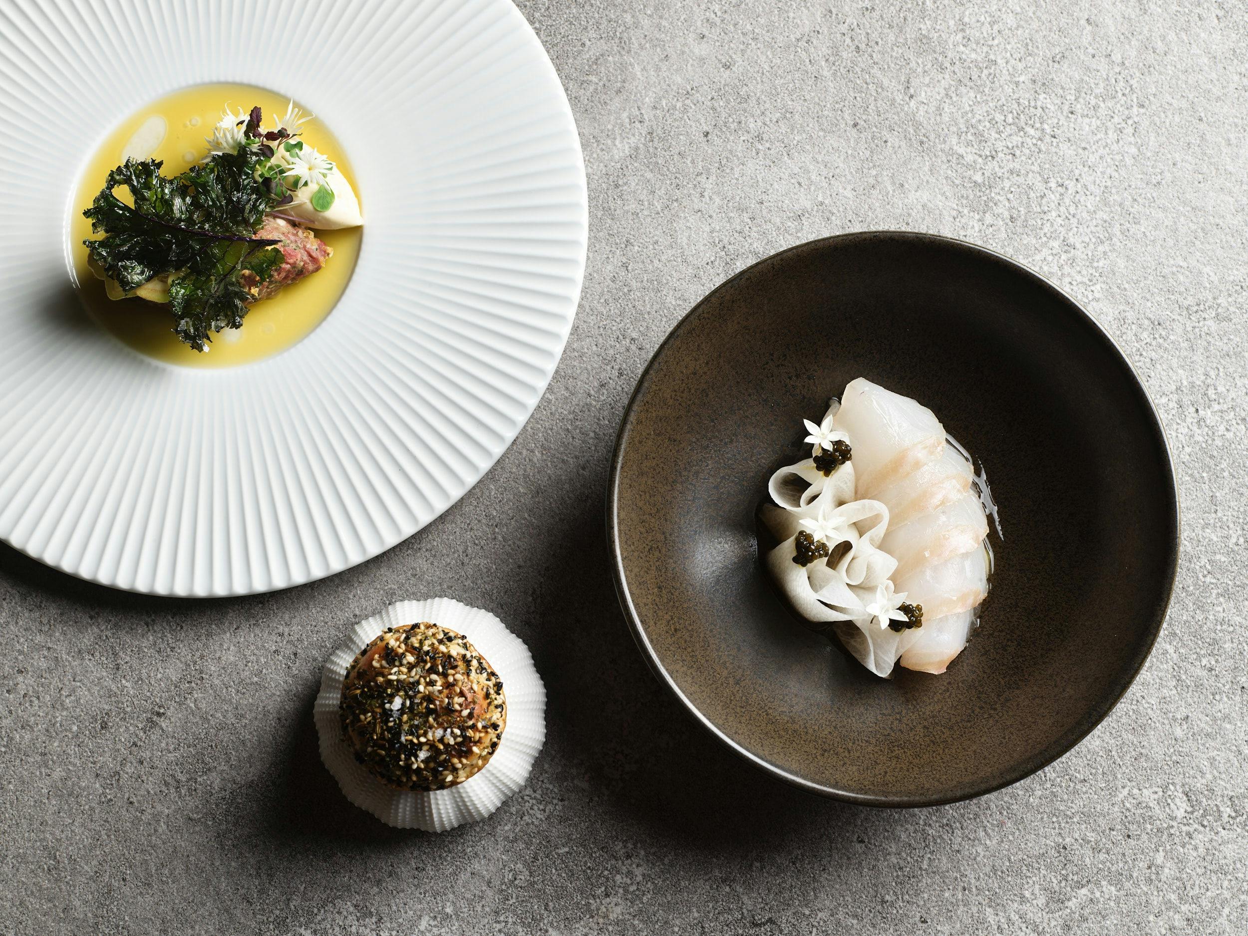 Japanese-French fusion dishes from Oborozuki's menu.