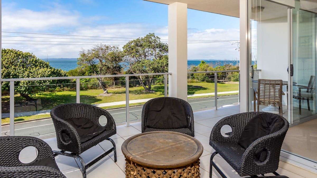 Balcony with water views