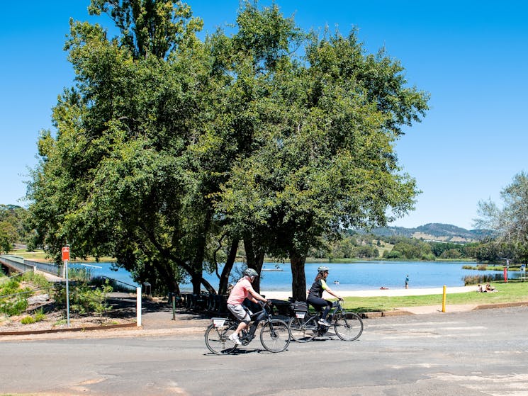 Cyclist near lake