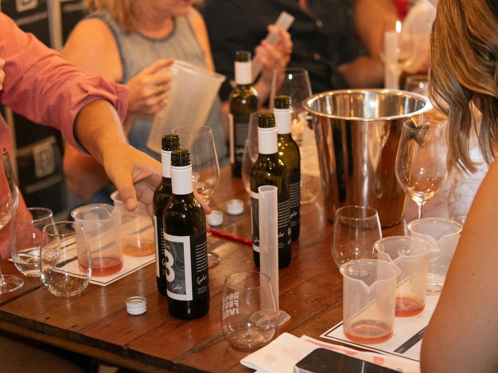 Wine blending workshop set up on a table