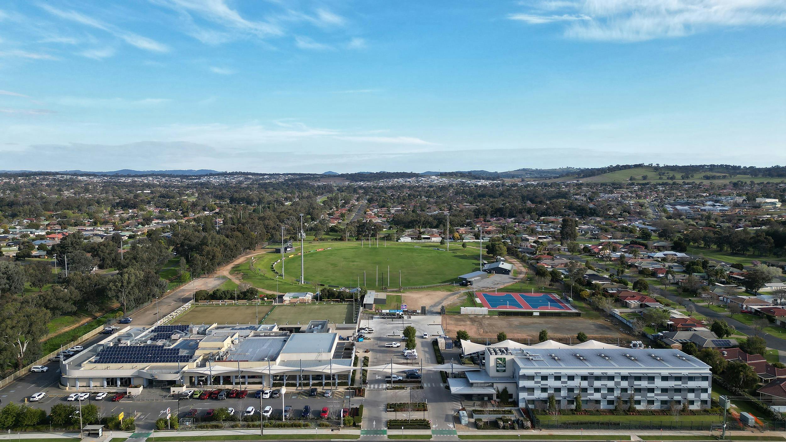 Arial image of the Rules Club precinct showing the Quality Hotel Rules Club