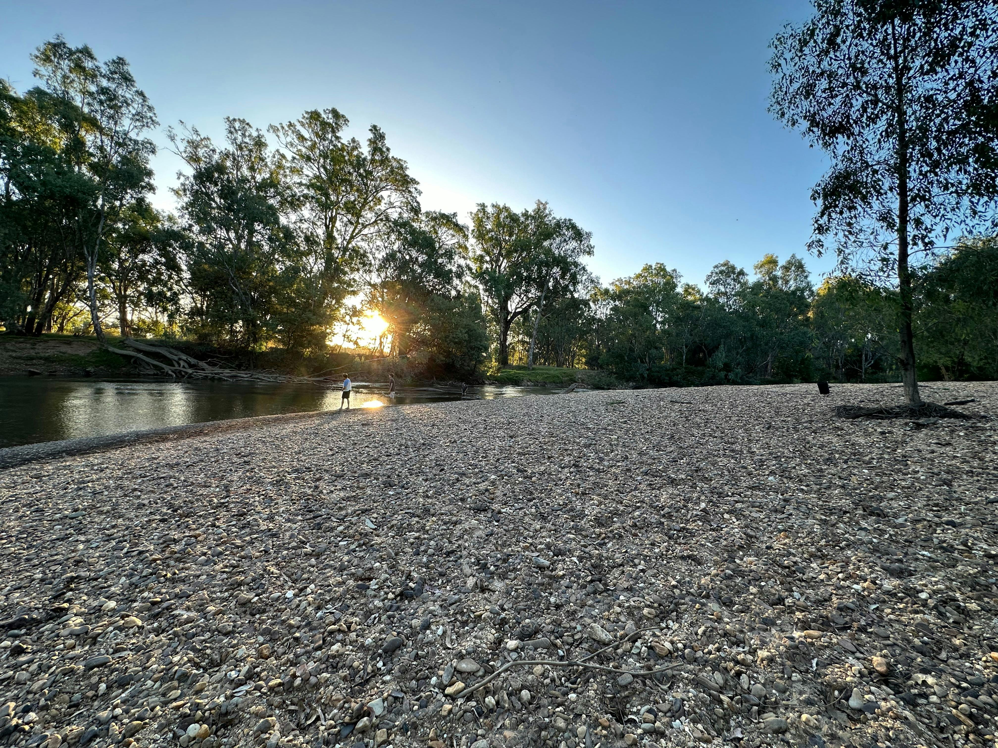 Play on the Ovens River beach, just a short bike ride