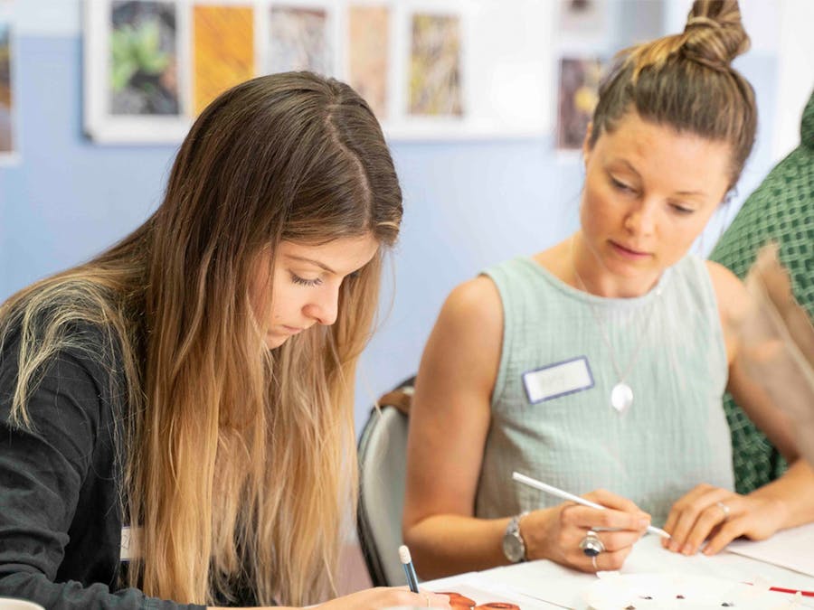 Students learning Botanical Watercolours at Kiama Art Workshops