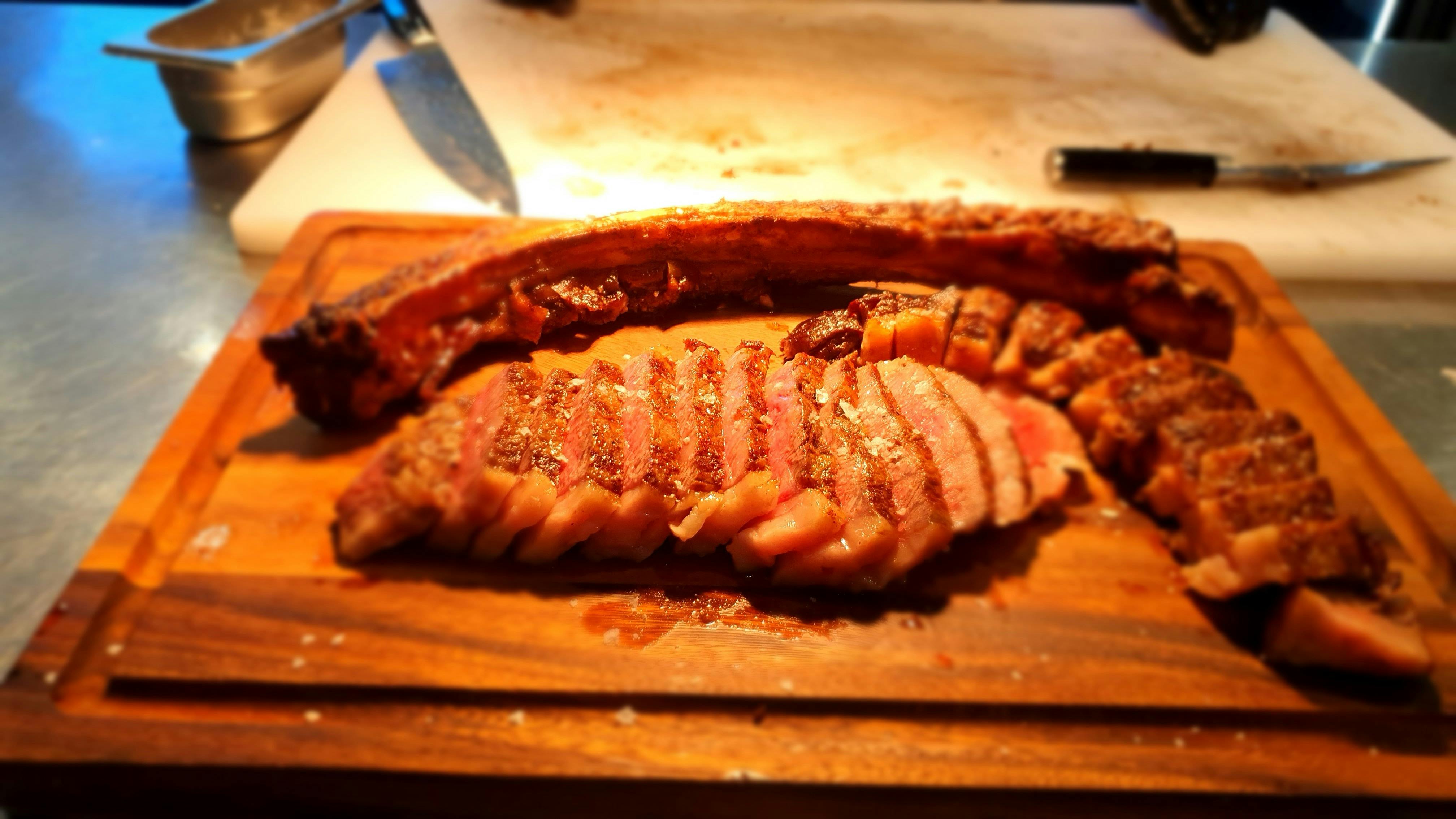 Mayura Station Wagyu Tomahawk steak sliced and served at the Chefs Table