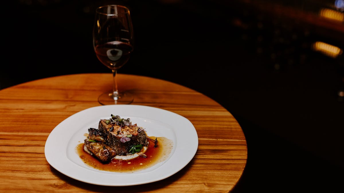 Food and glass of wine