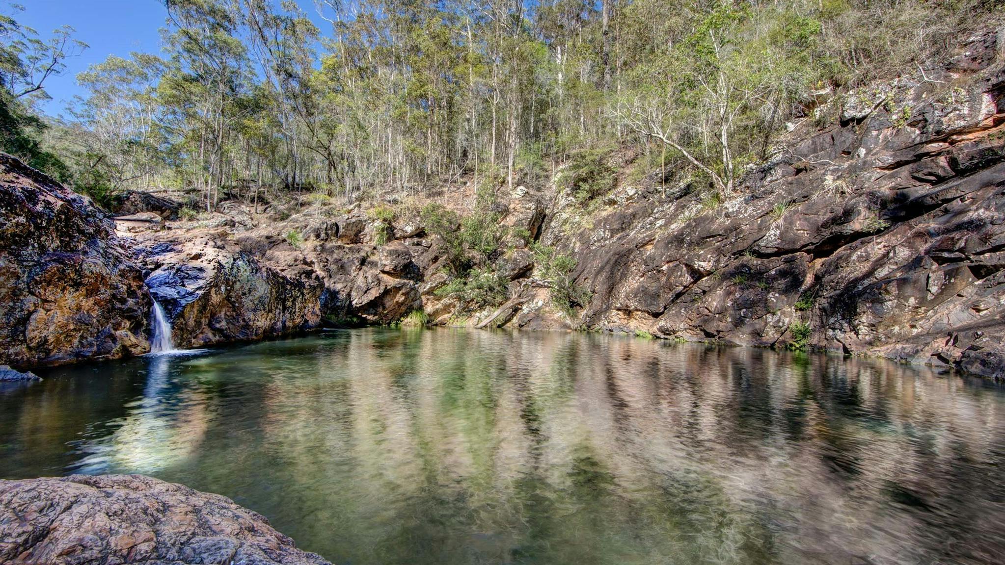 Wide angle shot of Rocky Hole swimming hole, Mt Mee