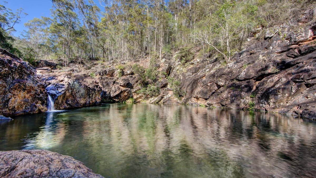 Wide angle shot of Rocky Hole swimming hole, Mt Mee