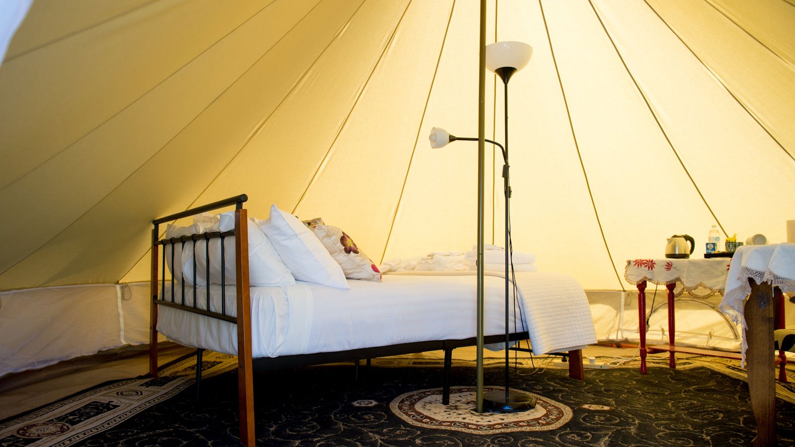 Cunnamulla glamping experience, roomy luxury Bell Tent with all the modern luxuries of hotel