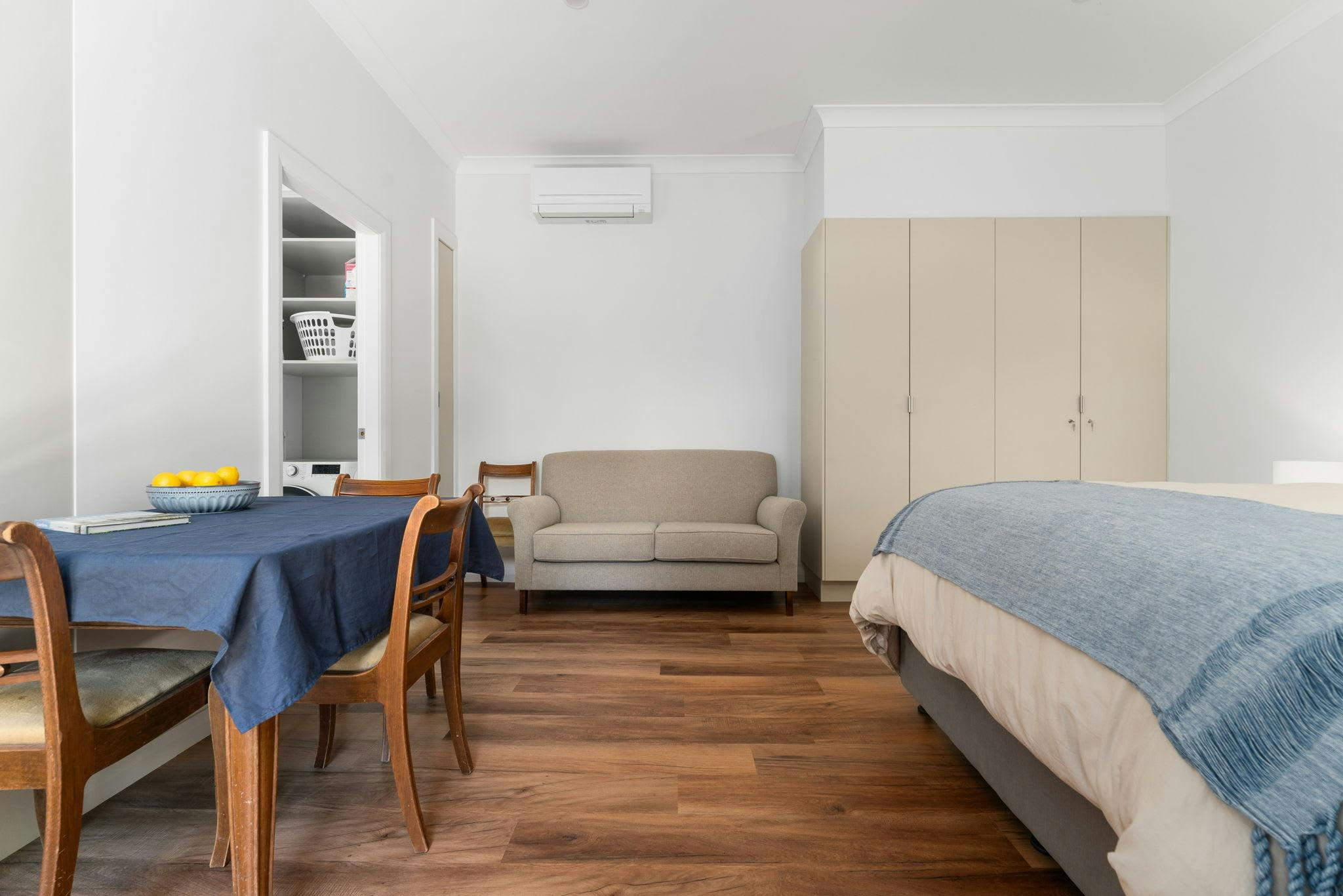 Small couch and dining table for dinners and relaxing