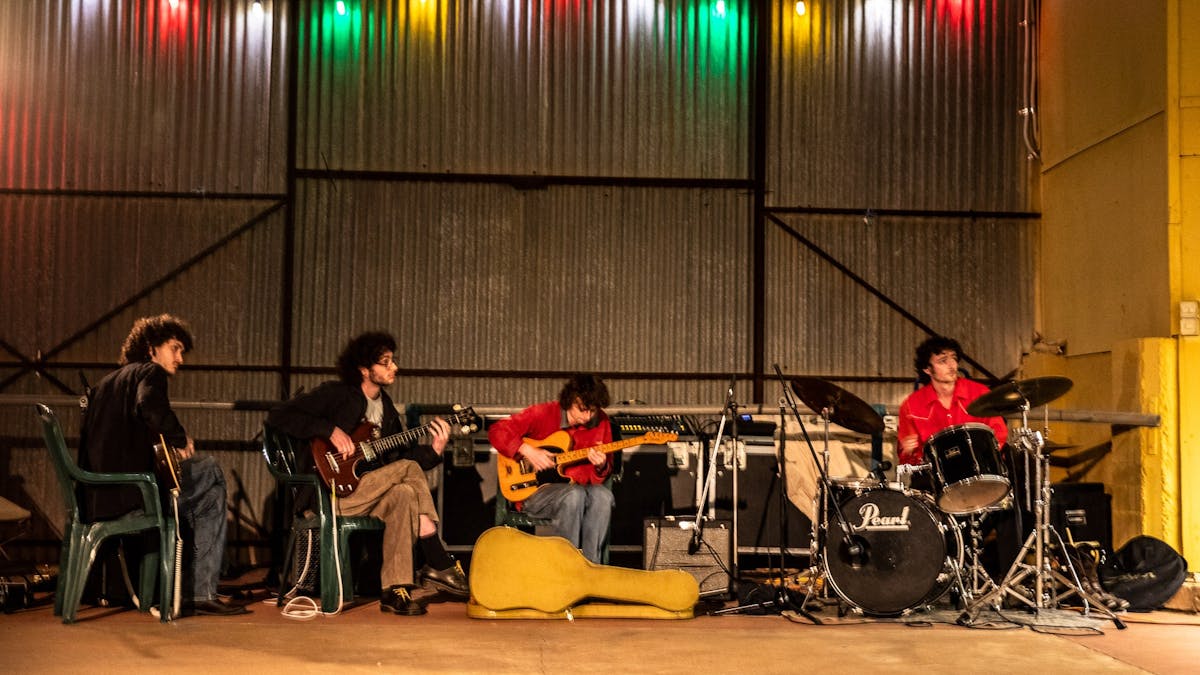 A band play live at the Vision Splendid Outback Film Festival.
