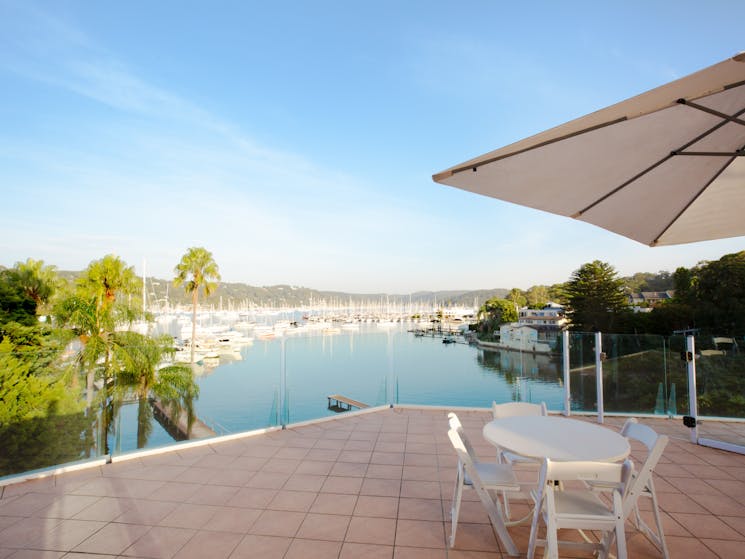 Picturesque view from the terrace overlooking Pittwater