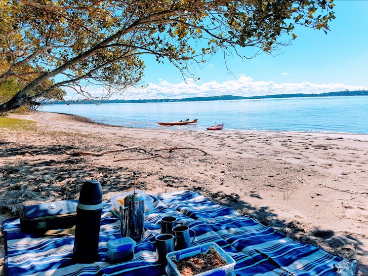 Morning  tea  picnic  on a deserted river island.