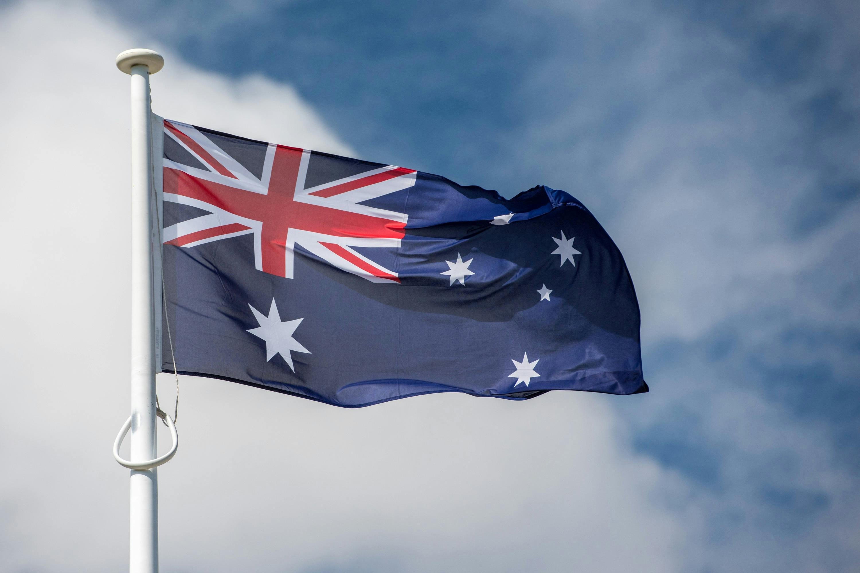 Australian flag blowing in the wind