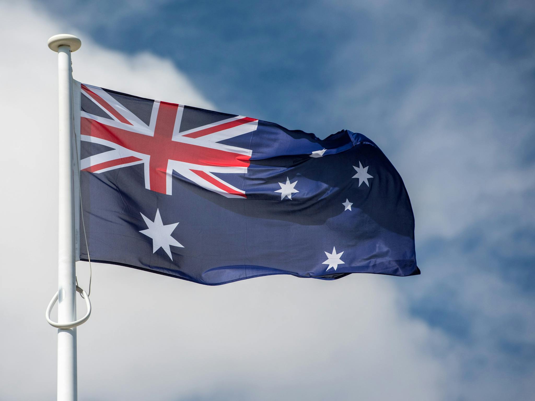 Australian flag blowing in the wind