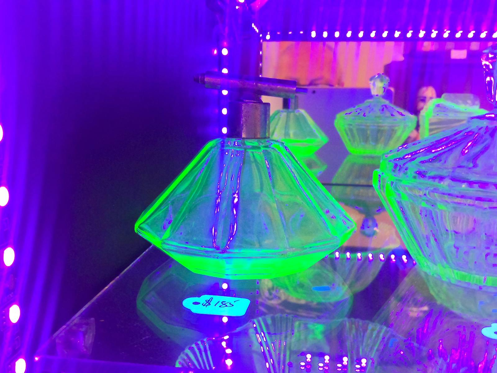 Glassware illuminated by UV light