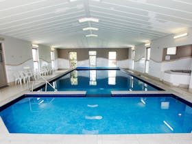 Heated indoor pool and spa with toddler wading pool