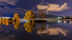 Clouds reflected in the lake at night