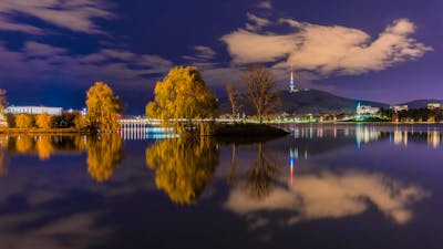 Clouds reflected in the lake at night