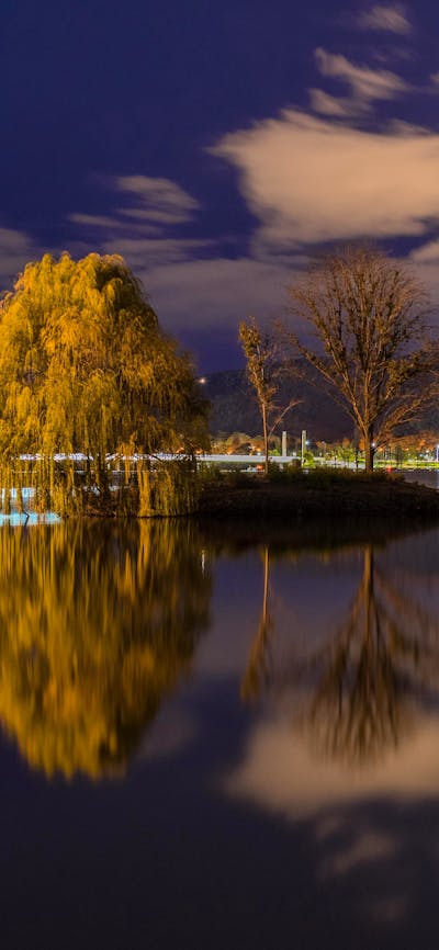 Clouds reflected in the lake at night