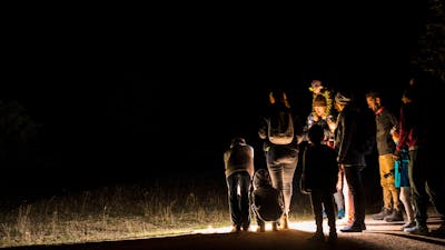 A group of guests on a twilight Tour, spotlighting