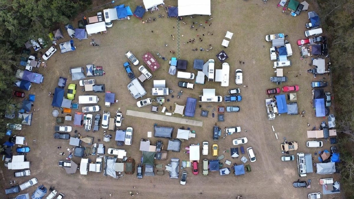 Aerial photo of the Annual Jimna Rocks  music festival may day long weekend