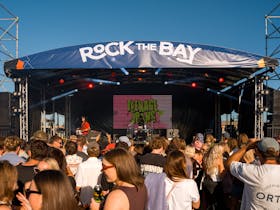 crowd of people facing a stage