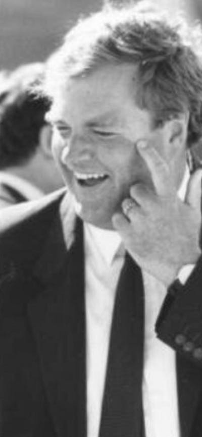 A sepia photograph of Kim Beazley and Caspar Weinberger