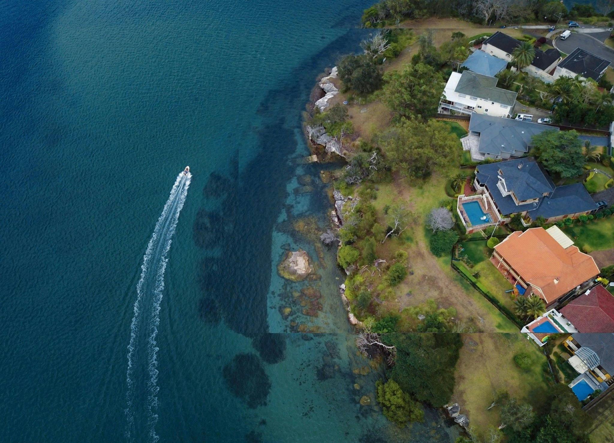 Aerial view of prestigious Eastern Suburbs waterfront estates on Sydney Harbour
