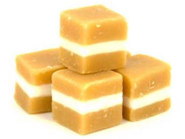 These cubes of creamy, caramel goodness have a smooth vanilla strip in the centre