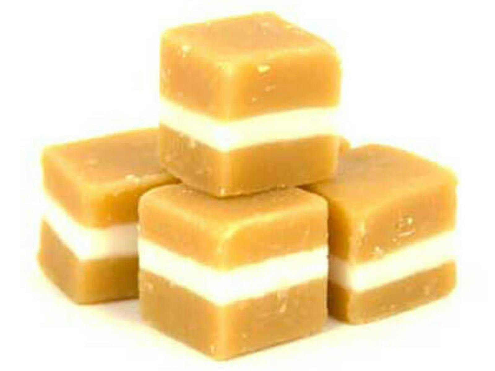 These cubes of creamy, caramel goodness have a smooth vanilla strip in the centre These cubes of creamy, caramel goodness have a smooth vanilla strip in the centre