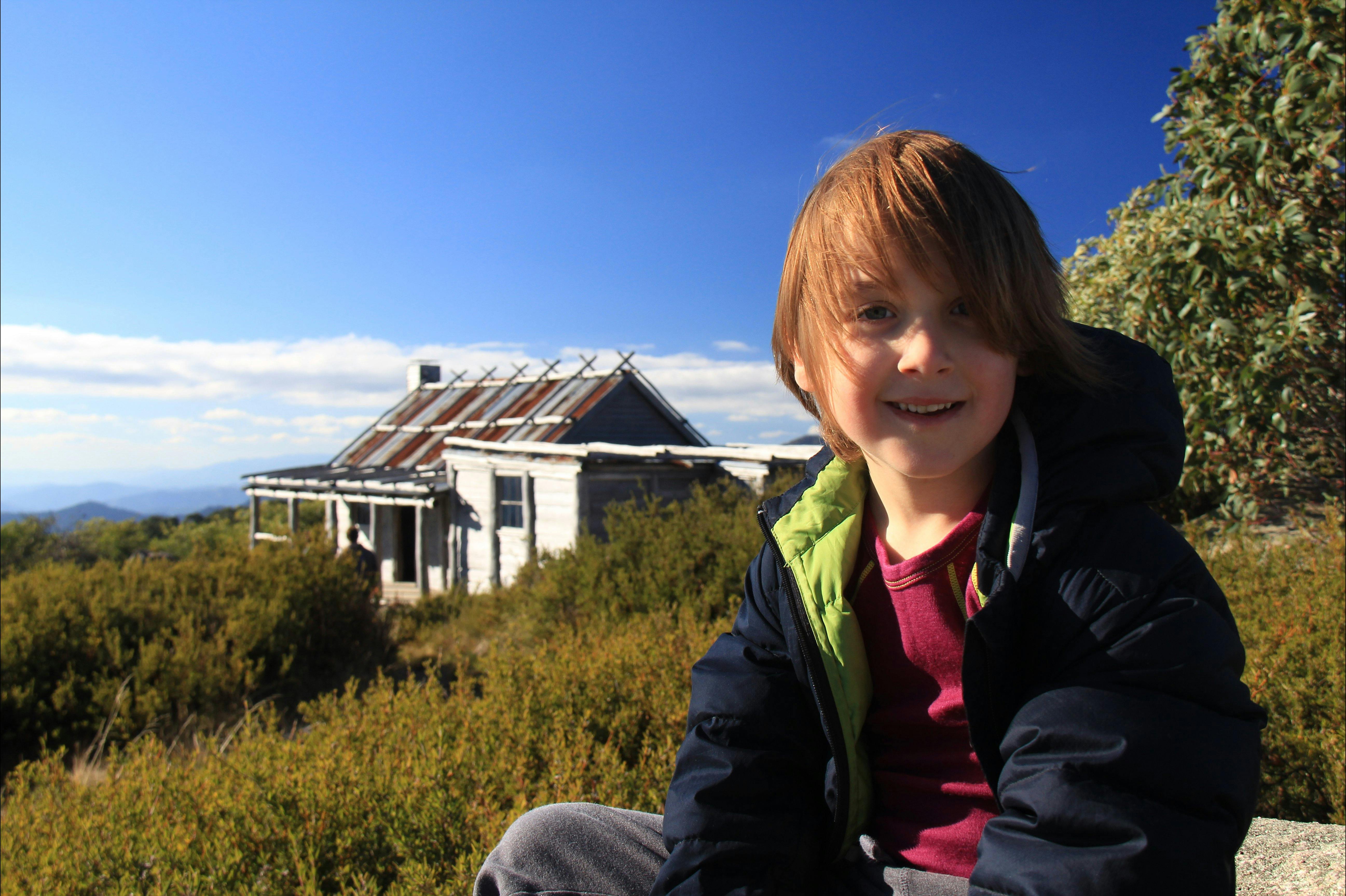 A very happy child at Craig's Hut.