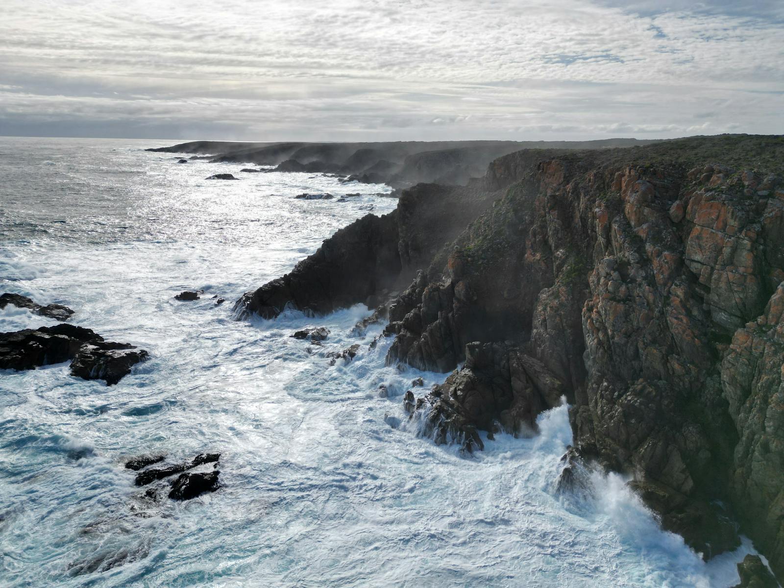 View of the cliffs at Seal Rocks on King Island, looking south