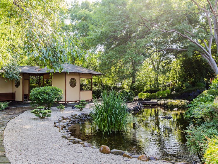 Teahouse and gravel pathways