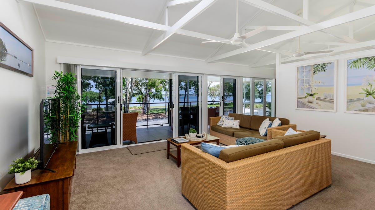 Lounge area overlooking water