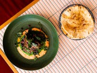 8 hour lamb shawarma, taramasalata, green zhoug