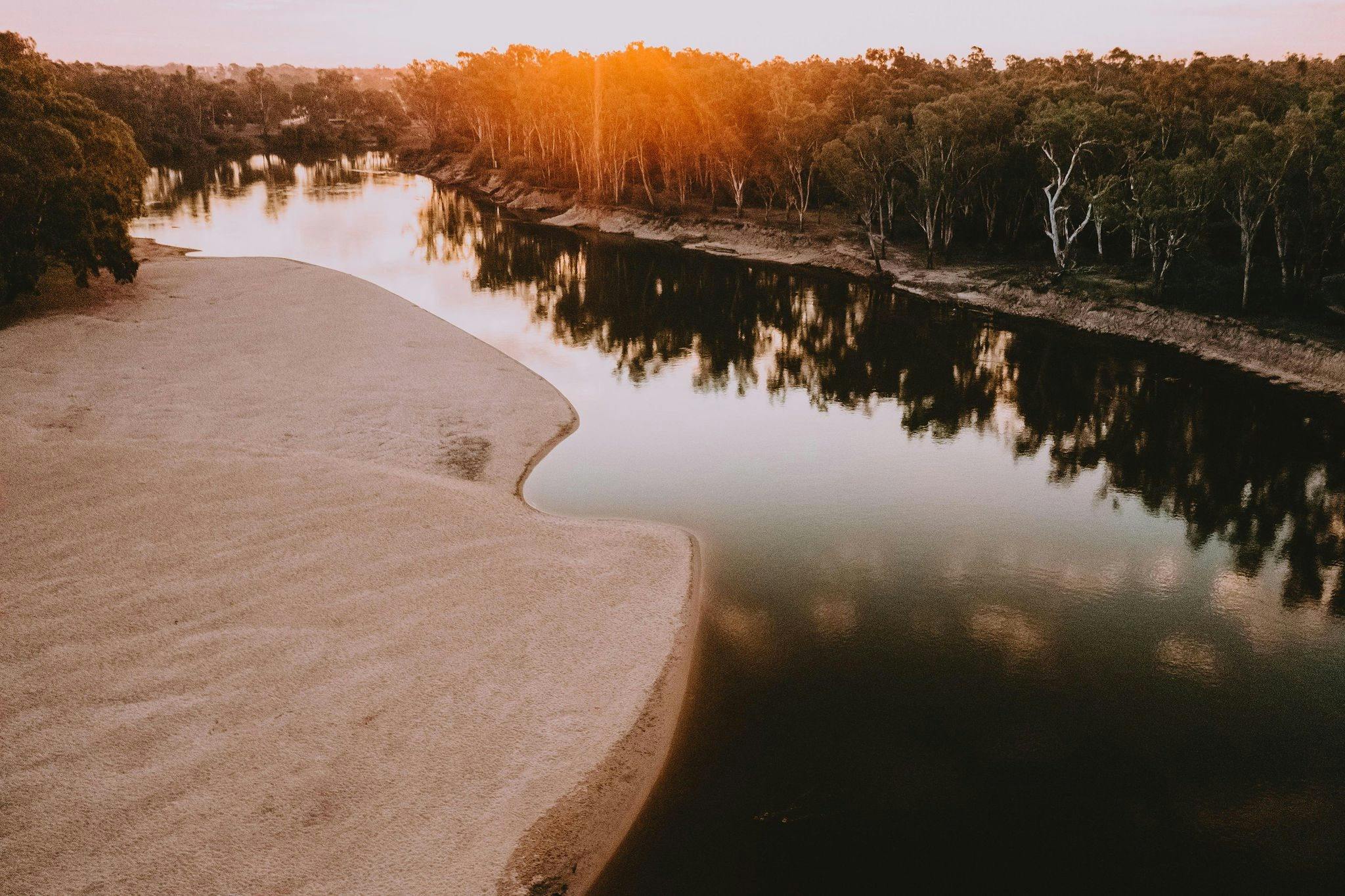 Aerial view of Thompson's Beach and the Murray River