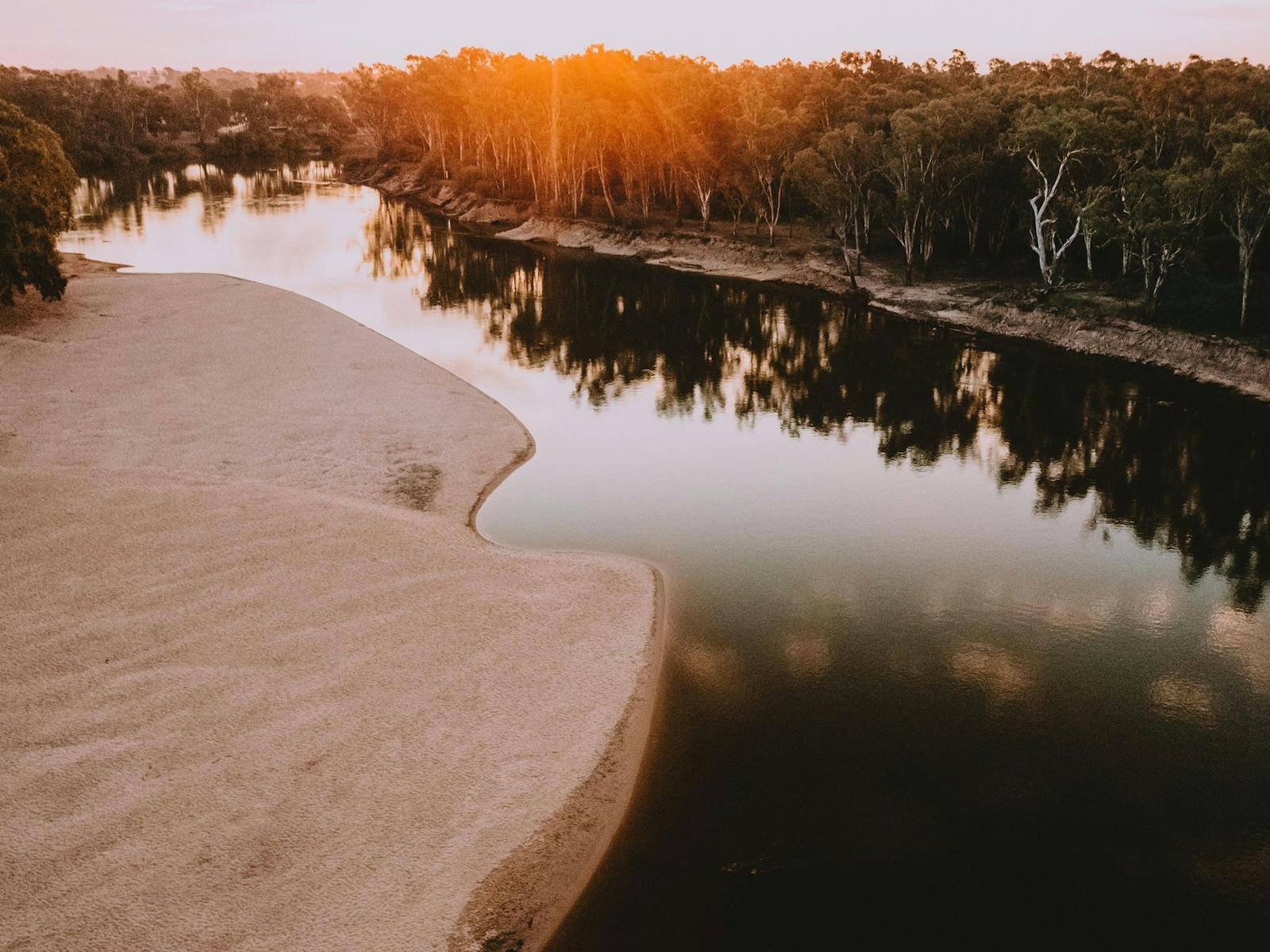 Aerial view of Thompson's Beach and the Murray River