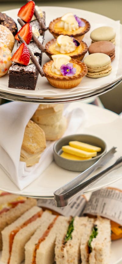 High tea stand with selection of finger foods