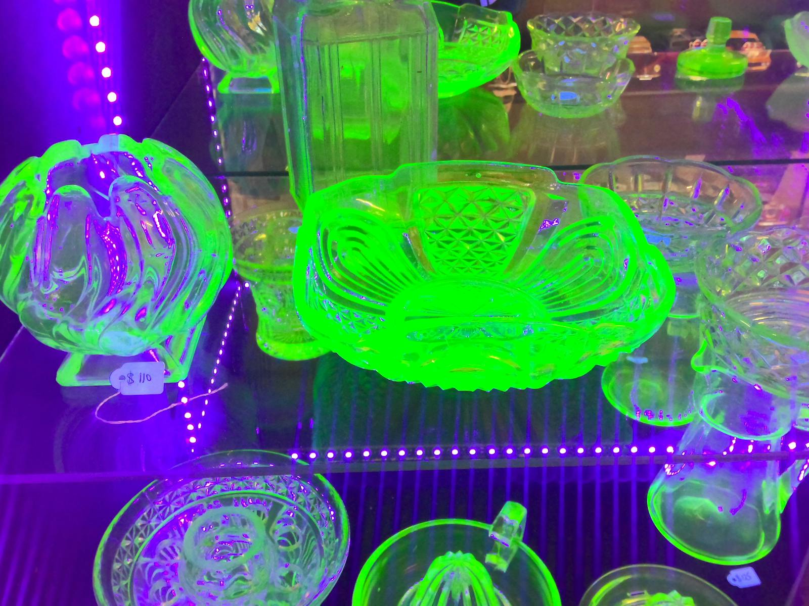 Glassware illuminated with UV light