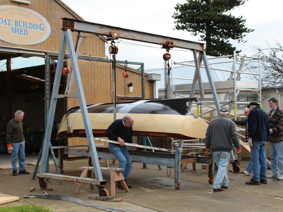 Volunteers in action at the Boat Building Shed