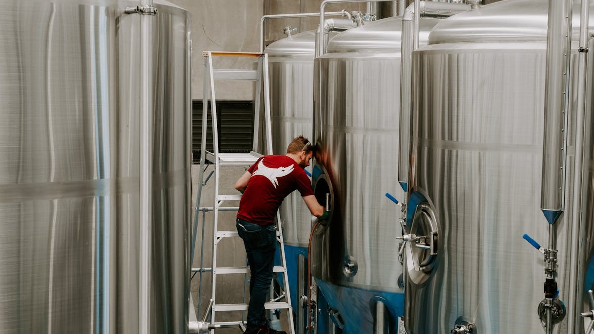 Brewery - Brewer inspecting tank
