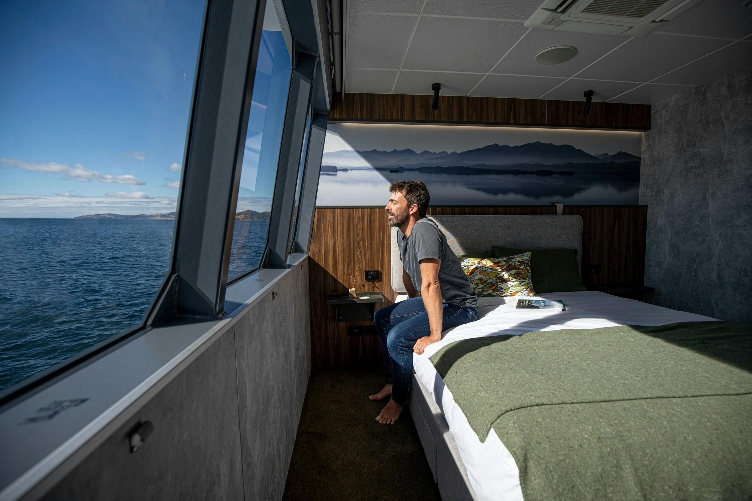 The Coastal Cabins on board Expedition vessel Odalisque reflect the moody colours of Tasmania's sout