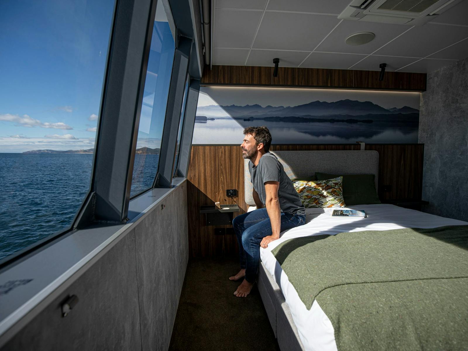 The Coastal Cabins on board Expedition vessel Odalisque reflect the moody colours of Tasmania's sout