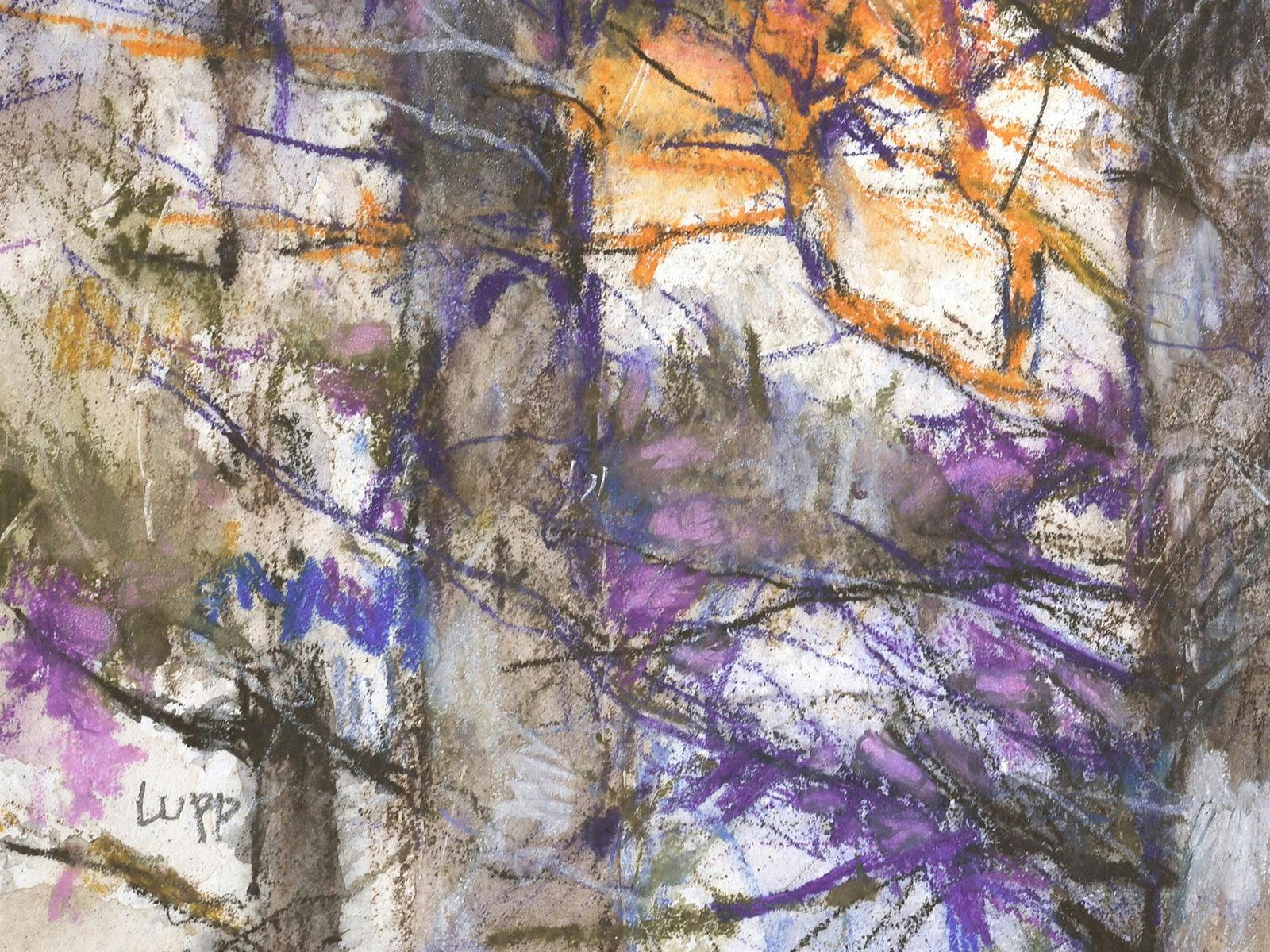 coloured pencil semi abstract drawing of trees