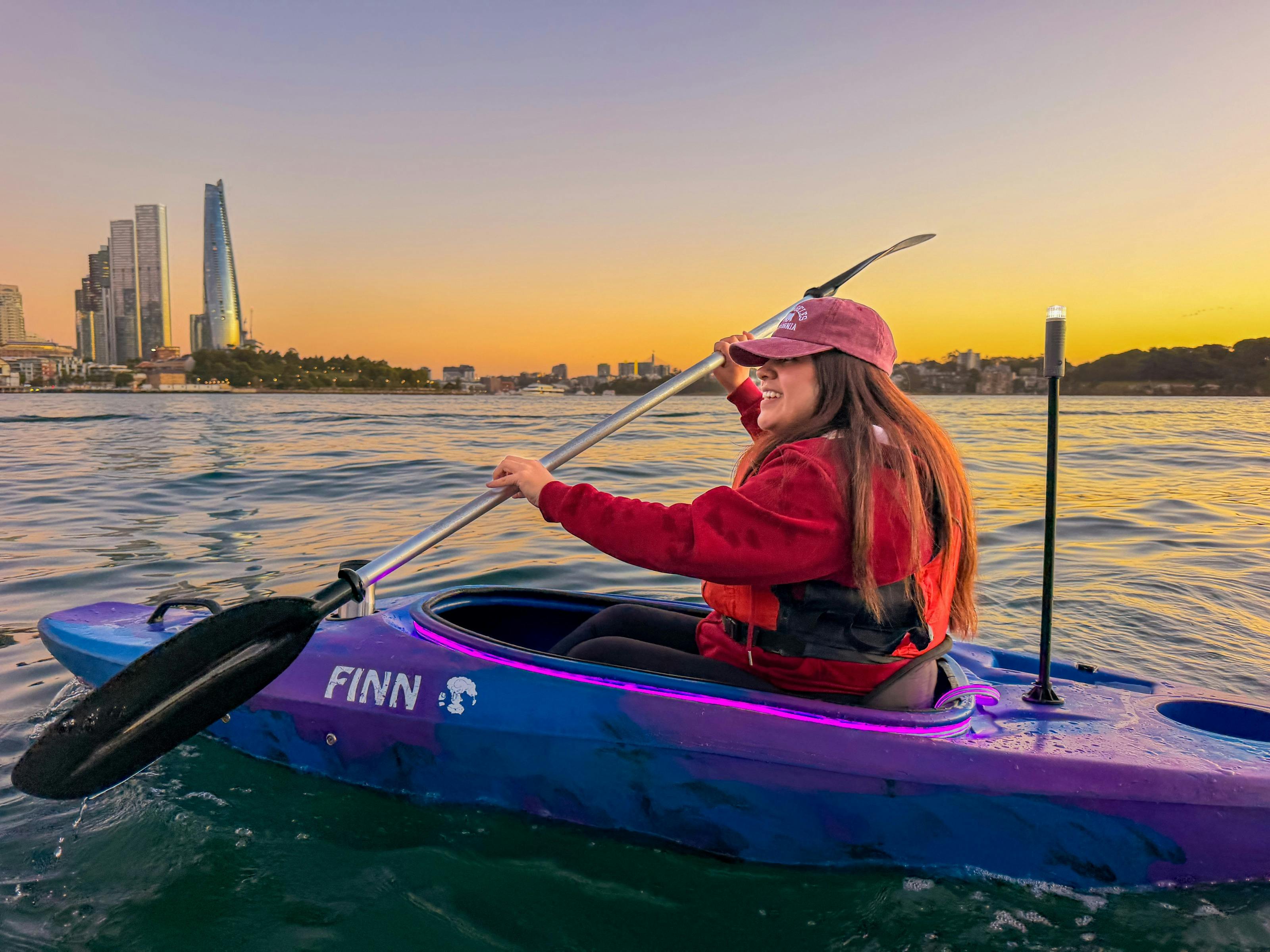 Sydney By Kayak use pink led lights and custom built stable kayaks for their award winning tours.